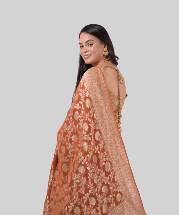 Khaddi Georgette Banarasi Saree - Orange & Yellow