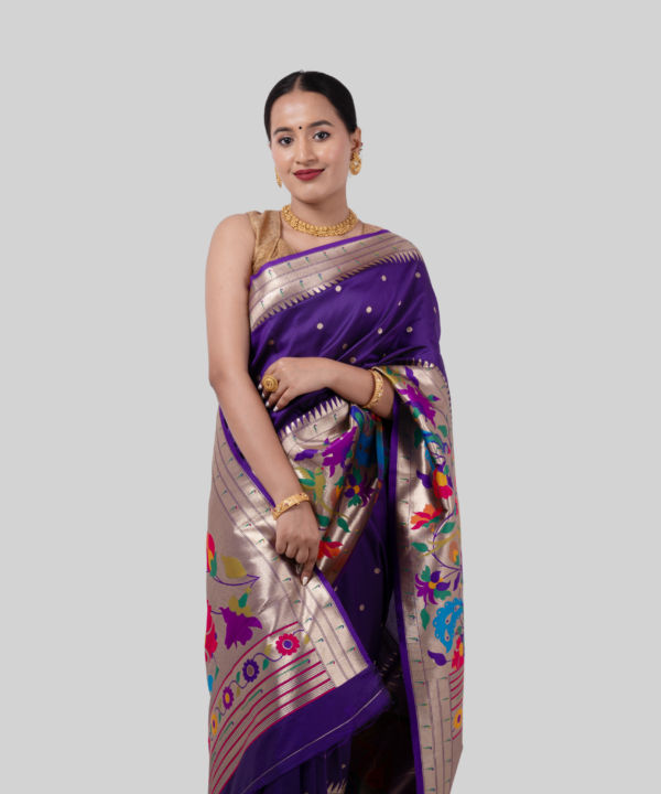 Semi Silk Paithani - Violet