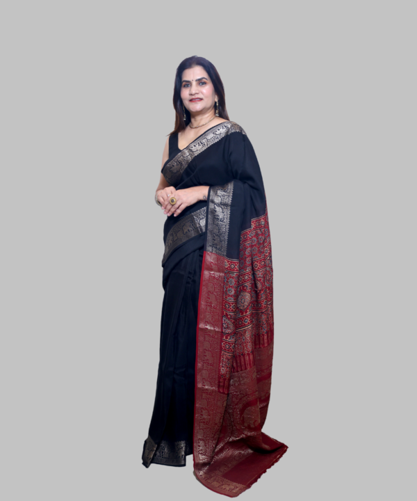 Dola Silk with Elephant Border and Ajrakh Palla
