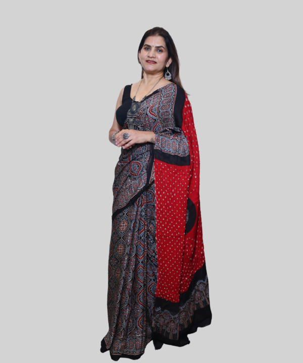 Pure Modal Silk Ajrakh With Bandhini Palla